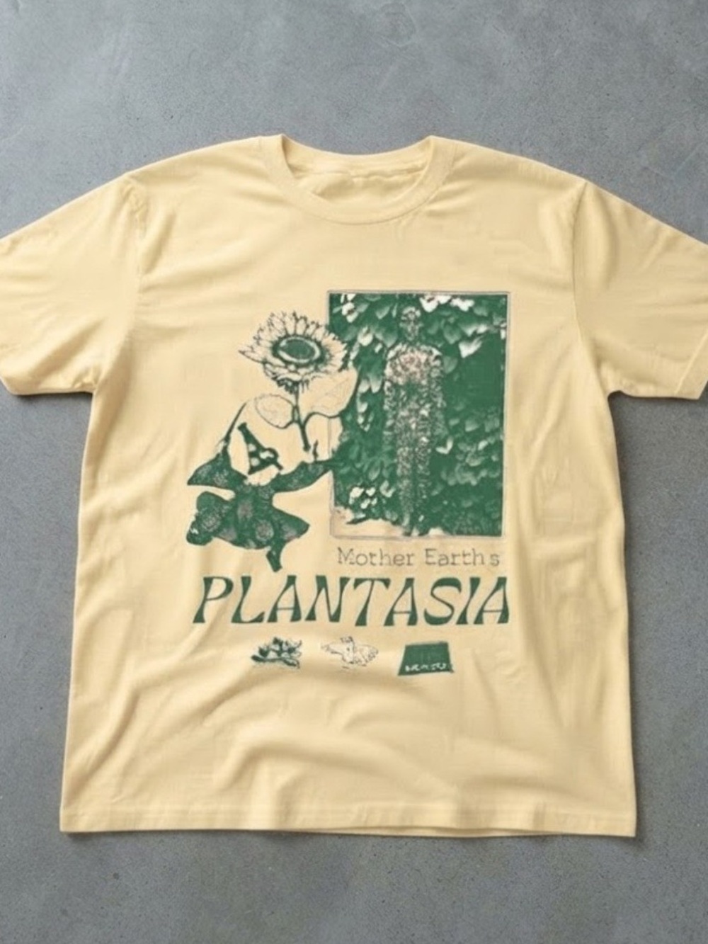 Gildan Cream Tee with Green Plantasia Graphic